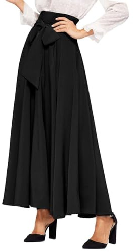 EMOTTOS Maxirock Damen, Maxi Rock Langer Plisseerock mit Schleifenknoten Front Krawatte, Damen Lang Rock A-Linie Hoher Taille Boho Langer Faltenrock Renaissance Elegant, Schwarz/Blau/Rot S-XL