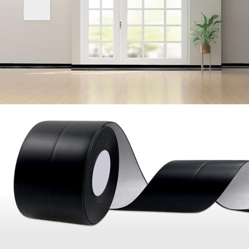 DIKARIYA Weichsockelleiste Selbstklebend Schwarz, 23x32mm 6 Meter Sockelleiste Selbstklebende, PVC Weichsockelleiste Flexibel Fussleisten Selbstklebend, Flexible Knickleiste für Küche Bad Badezimmer