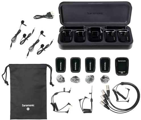 Saramonic Blink 500 Prox B8 4 Personen Version, kabelloses Lavalier-Mikrofon, 2,4 GHz, 100 m Reichweite, 4 Sender & 1 Empfänger, 24-Bit-Sound, für DSLR, Camcorder, Smartphone, YouTube, Interview