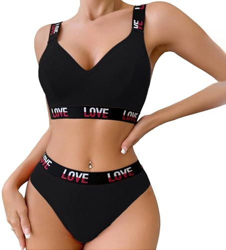 SamHeng Sports Bra and Knickers Set for Women Unpadded Cotton Bralette Brief Set Wire Free Seamless Yoga Fitness Exercise Training Bras Tops, Black/L