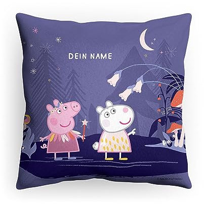 PICANOVA Kissen Peppa Wutz mit Name - Weiches Plüsch Dekokissen 30x30cm mit Füllung - Personalisiertes Peppa Pig Kopfkissen für Kinder - Individuell Geschenk für Kinder - Magisches Land