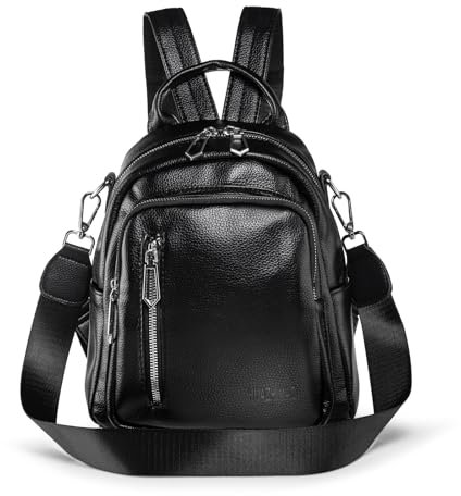HUAZHIMAO Kleiner Rucksack Damen PU Leder Rucksäcke Elegant Klein Rucksackhandtaschen Mini 3 in 1 Cityrucksack Tagesrucksack Frauen Rucksacktasche Wasserdichte Umhängetaschen Schultertasche (Schwarz)
