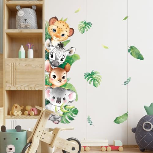 Tanlaby Waldtiere Wandaufkleber Cartoon Tiere Dschungels Wandtattoo Safari Wandsticker Zebra Löwe Koala Wanddeko für Babyzimmer Kinderzimmer Schlafzimmer Wohnzimmer