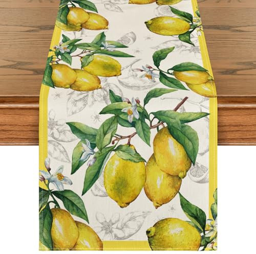 Artoid Mode Zitrone Sommer Tischläufer, Saisonnal Frühling Küche Esstisch Waschbar Dekoration Drinnen Urlaub Party Dekor 40x240 cm