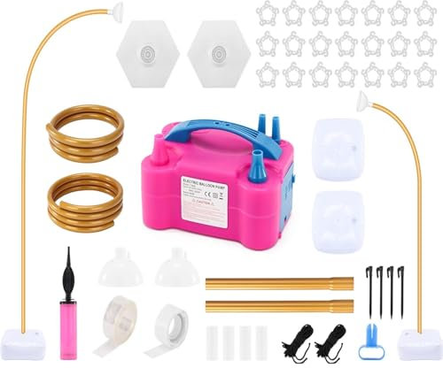 8.2ft & 5ft Balloon Arch and Luftballoon Pump Electric Kit, Free Bending Shape Wihte Half Arch Ballons Stand with Base, Balloon-Inflator for Wedding Anniversary Birthday Baby Shower (Gold)