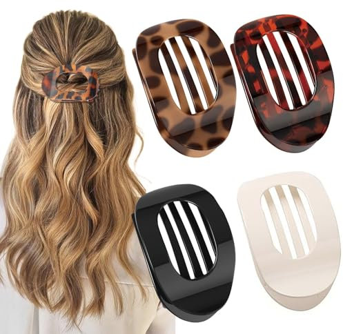 Lot de 4 pinces à cheveux plates pour femme, ergonomiques et incurvées pour cheveux épais, fins et bouclés, forte tenue (couleur A)