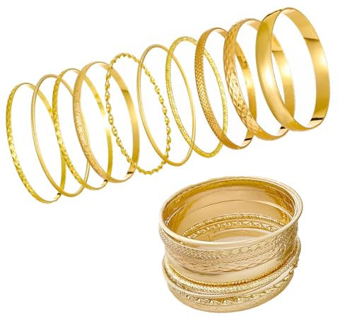 10Pcs Goldene Boho Armreifen Set Damen–Stapelbare Vintage Armbänder, Punk Chunky Gold Armreif,Goldene Braelets für Hochzeit/Party, Modische Geschenke für Frauen und Mädchen