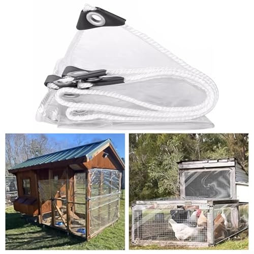 Strapazierfähige transparente PVC-Plane mit verstärkten Kanten und Ösen für den Außenbereich, Camping, Picknicks, Hühnerstall, Hundehäuschen, Pavillons, Gewächshäuser, Terrassen, 2 m x 1,5 m x 2 m