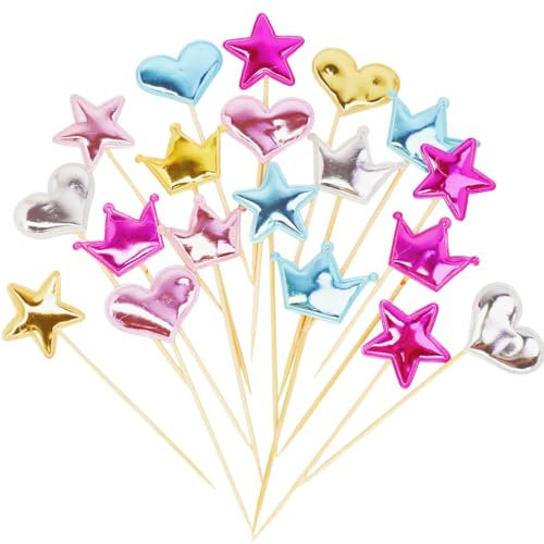 60 PCS Muffins Deko, Cupcake Toppers, Cupcake Deko, Bunte Cupcake Toppers in Stern, Herz und Krone, Perfekte Deko für Geburtstagsfeiern, Hochzeiten und Partys, Umweltfreundlich und Langlebig