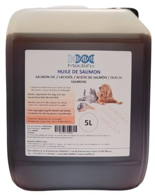 5L 100 % naturlig laxolja för hundar, katter och hästar, rik på Omega 3-6-9 och vitaminer