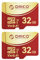 Confezione da 2 schede di memoria ORICO F3 da 32 GB, microSDXC UHS-I, 100 MB/s, 4K UHD Recoding, U3, Class10, V30, A1, Micro SD per Action Camera, Dash Cam, TF Card