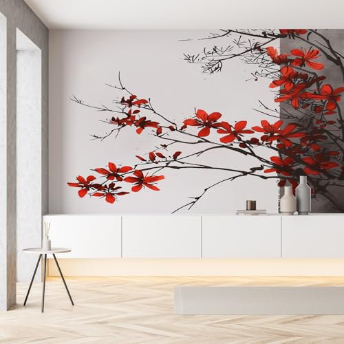 Gaqinhh style Encre de Chine Papier Peint Imperméable Motif Floral Végétal Papier Peint Panoramique 3D Salon Canapé Chambre Fond Décoration Murale 300 x 210 cm (B x H)
