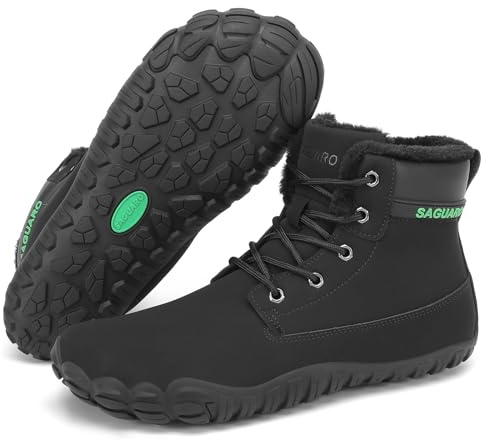 SAGUARO Scarpe Barefoot Uomo Stivaletti Invernali con Pelo Caldo Stivali da Neve Impermeabili Antiscivolo Scarponcini Leggere Minimaliste, Nero, 38 EU