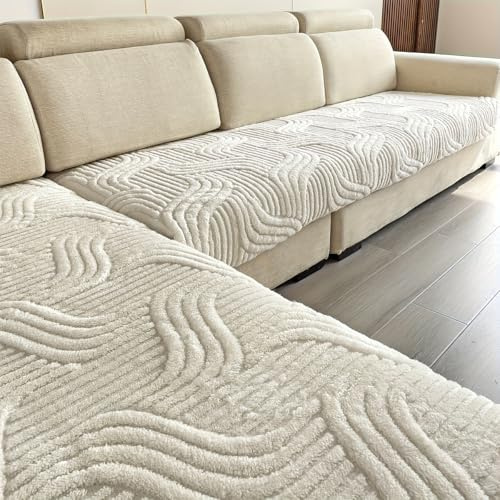 2 Stück Sofabezug Premium Rutschfester Sofa üBerzug 1 2 3 4-Sitzer-Couch üBerzugfüR Sektionssofas Waschbarer L-förmige Möbelbezug zum Schutz des Sofas vor Kratzern (Beige, 90x160cm und 90x210cm)