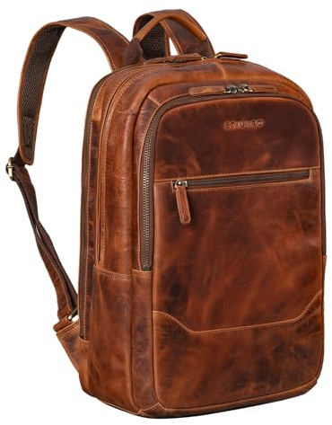 STILORD Maxor XL Business Rucksack Herren Leder - Großer Laptoprucksack 17 Zoll mit 2 Laptopfächern - Vintage Arbeitsrucksack Echtleder Lederrucksack viele Fächer, Aufsteckbar Farbe:kara - cognac