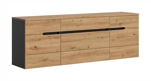 xonox.home – Garderobenschrank hängend Canu 176x60x37 cm in Artisan und Basalt grau – Schwebendes Board mit Schubkasten & Klappe – 6 Fächer für ca. 22 Schuhpaare inklusive Vollauszug