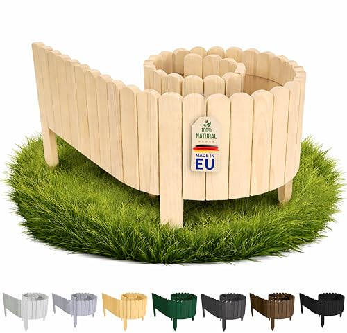 Floranica Blumenbeet Umrandung Holz 200 x 20 cm Naturbelassen – Grabkante | Umrandet Blumenbeet, Staudenrabatte und Grabstelle. Vormontiert, 5 Erdspieße, ohne Beton – roh, selbst zu streichen