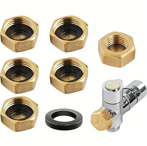 6 Pcs 1/2 Inch Brass Blanking Cap Set, Female Hex Stop Nut with Rubber Sealing Washers, Leakproof Sink Radiator Blanking Cap for Water Pipe Washing Machine Faucet Plumbing Fitting