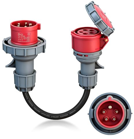 Adattatore CEE a 5 Pin da 32A a 16A, Adattatore da Spina CEE a Presa Schuko, Cavo da 5×2,5 mm², Adattatore Pesante con Coperchio per Elettriche, Officine di Riparazione, Cantiere, Protezione IP67