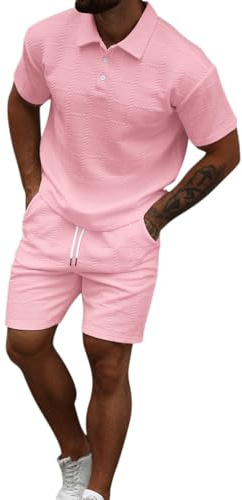 Oanviso Homme Ensemble Chemises Été Poloshirts Hauts à Manches Courtes 2 Pièce Survêtement Mode Jogging T-Shirt Chemisette et Shorts pour Vacance Loisir