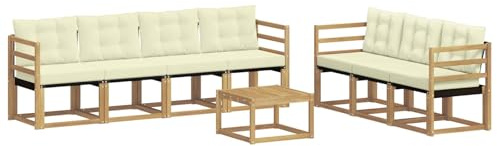 vidaXL Outdoor-Sofagarnitur mit Kissen 8 pcs Weiß und Creme, Moderner Garten-Sofa, strapazierfähiges Outdoor-Sektionen-Set, bequemes Terrassenmöbel, ideal zum Entspannen