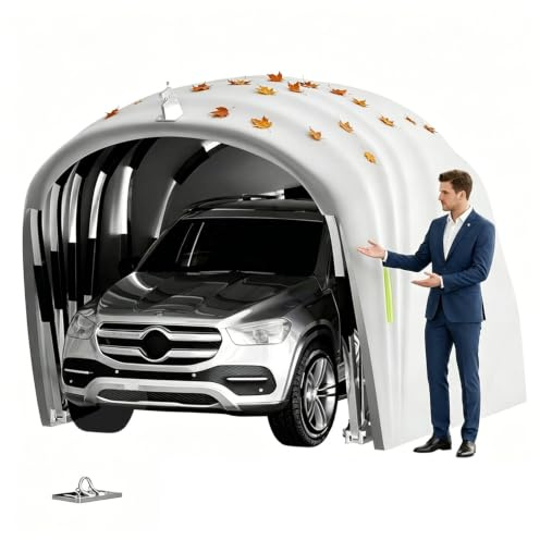 Tettoia per Auto con Serratura Semiautomatica Pieghevole Mobile Garage Auto per Esterno Acciaio Inox Tessuto Oxford Di Spessore 600D Protezione Solare/Pioggia per Parcheggio SUV (5.5×2.5×2.3m)