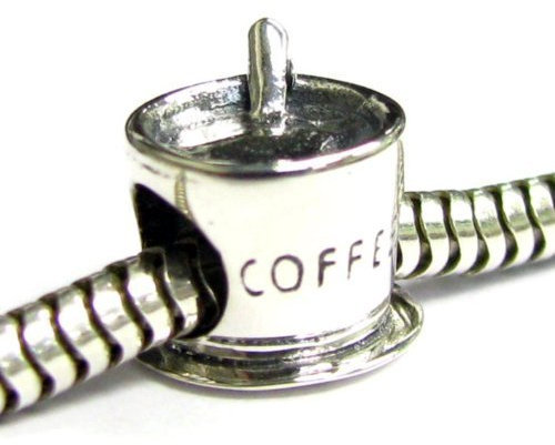 Queenberry Sterling Silver Coffee Cup W/Stirring Spoon Bead For European Charm Bracelets