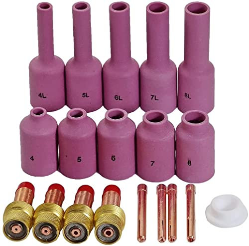 RIVERWELD WIG-Gaslinsen-Klemmkörper 45V24 10N22, 45V25 10N23, 45V26 10N24, 45V27 10N25, Aluminiumoxid-Düse, Keramik-Becher 54N-Serie, für SR WP 17 18 26 TIG-Schweißbrenner, 19 Stücke
