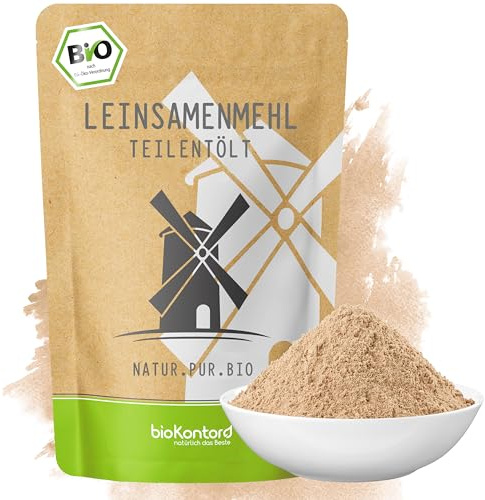 bioKontor – BIO Leinsamenmehl 500g – teilentölt – fein gemahlen | Leinmehl – ballaststoffreich mit Omega-3-Fettsäuren – Leinsamen Mehl Low Carb – vielseitig für Backen Brot & Rezepte
