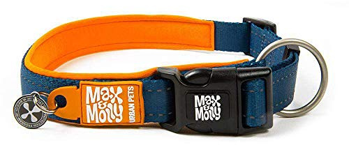 Max & Molly Matrix Smart ID Hundehalsband, Ultra bequem, gepolstert, Neopren, Sport, mit reflektierenden Nähten und Schutz für verlorene Haustiere, Orange, Größe L