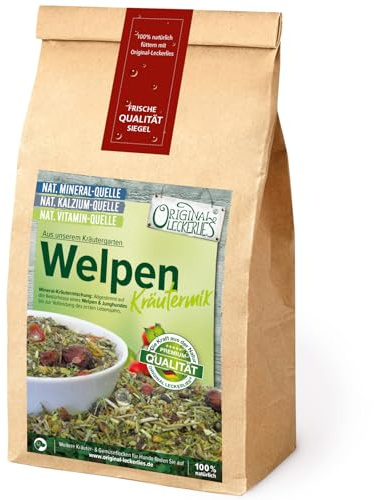 ORIGINAL LECKERLIES Welpen-Kräutermix Basic, 500g Hundekräuter, Kräuter für Welpen, Junghunde, Junge Hunde, Hundefutter-Naturprodukt, barfen, Kräutermischung mit wertvollen Hagebutten
