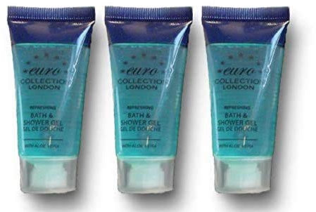 20 Ml Euro London Collection Bath & Shower Gel Tube with Aloe Vera Refreshing Bath & Shower Gel Bath & Shower Gel for Body Wash Eurosplash Amenities Hotel B&B Guest House Gym Travel (Pack of 50)