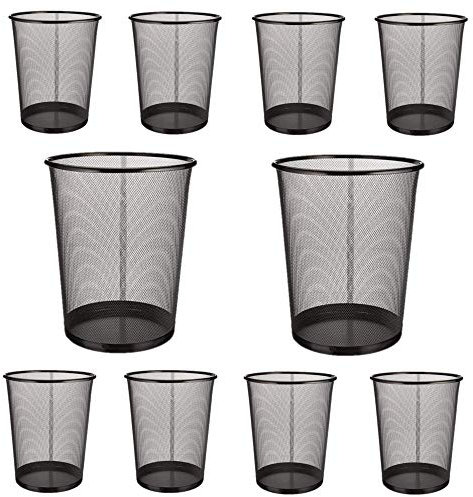 EUROXANTY Papelera de Oficina | 27 x 24 cm | Papelera de Escritorio de Metal | Papelera Circular de Rejilla Metálica | Papelera Habitación Negra | Pack 10 unidades | 10 L