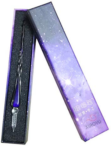 XIAOYU Glas tauchfeder Vintage handgefertigtes Glas Signatur Stift Sternenhimmel Kristalltauchzeichen Stift Geschenk Kalligraphie Stift - C