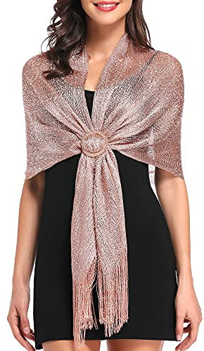 vimate Womens Shawls and Wraps, Rose Gold Shimmering Evening Shawls and Wraps for Party Dresses (UK-Rose Gold)