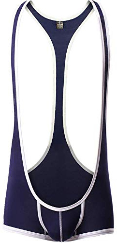 CSMARTE Män One Piece Bodysuit Brottning Singlet Atletisk Trikåunderkläder Gym Sportkläder Undertröja, BLÅ, M