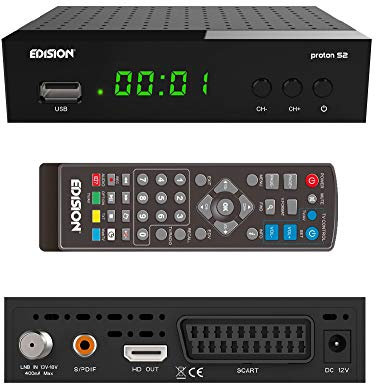 Edision Proton S2 Full HD SAT Receiver inkl. HDMI Kabel (1x DVB-S2, USB WiFi Support, USB, HDMI, SCART, S/PDIF,FTA schwarz) [ für Astra vorprogrammiert]