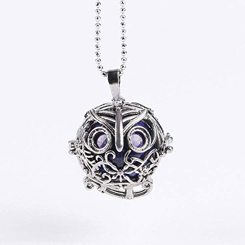 WSXEDC Stein Anhänger Halsketten,Vintage Hollow Owl Medaillon Lapislazuli Anhänger Unisex Silvery Bead Kettenschmuck Für Hochzeiten Proms Partys Weihnachtsfest Geschenke