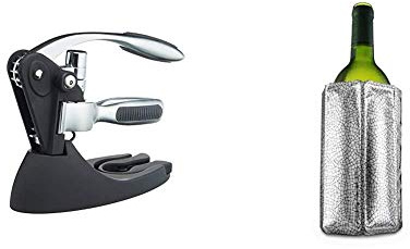 BarCraft Lever-Arm Corkscrew Gift Set, 1 Kit & Vacu Vin Rapid Ice Wine Cooler - Silver, 7 1/2h (in)