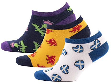 Mens 3 Pack Trainer Ankle Socks Union Jack Scotland Shamrock (Scotland Icons)