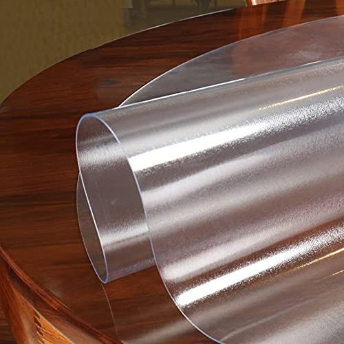 Zlovne 1 mm D'épaisseur Protecteur de Table Mate,Nappe Transparente de Table de Cuisine Ronde,Nappe Film PVC en Verre Souple pour Blanc,Marbre,Verre,Dessus de Table en Bois (Diameter 130cm/51inch)