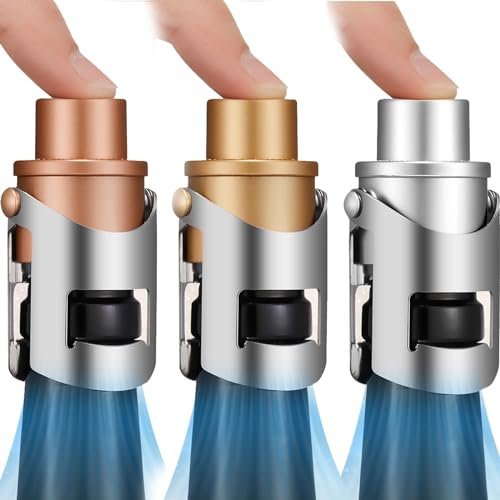 HYZ 3-Pack Champagne Stoppers Wine Saver, Sparkling Wine Vaccum Stoppers with Built-in Pump for Champagne, Prosecco and Cava - Stainless Steel + ABS Champagne Bottle Stoppers, Rose Gold/Gold/Silver