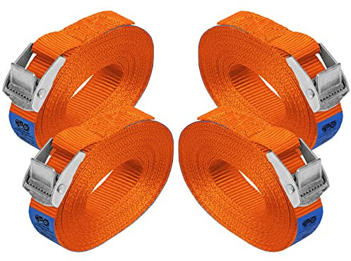 Zurrgurt Spanngurt Befestigungsgurt Klemmverschluss Befestigungsriemen orange - belastbar bis 250 kg DIN EN 12195-2, 4er Pack 2.5 cm x 6 m