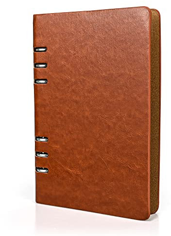 SIMDAO A5 Leder-Notizbuch, Nachfüllbar, Recyceltes Tagebuch 6 Löcher, Ringe, lose Tasche, Leder, nachfüllbar, Hardcover, Tagebuch, Notizbuch für Reisen Studieren, Business, Schreiben(Braun Rot)