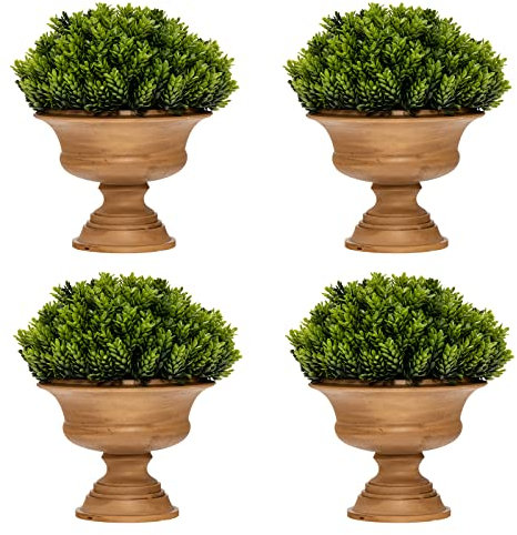 GOPLUS 4er Set künstliche Buchsbäume, Künstliche Grünpflanzen klein mit realistischen Blättern, Zimmerpflanze, grün (Kiefernzapfen)