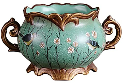 ZHOUXIAO Vase en Céramique Vert Traditionnel Chinois pour Décoration Intérieure, Motif De Fleurs D'oiseau Peint À La Main Décoration De Vase De Fleurs Séché en Porcelaine Pou A