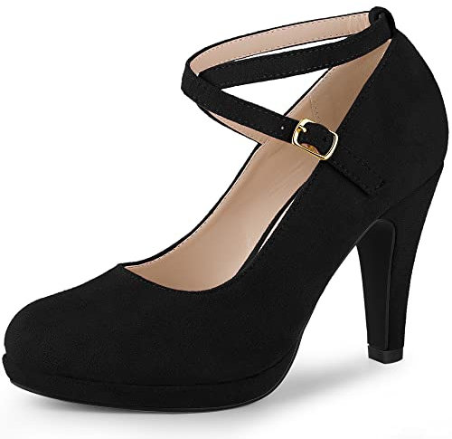 Allegra K Women's Platform Cross Strap Stiletto Heels Mary Jane Pumps Black 3.5 UK/Label Size 6 US