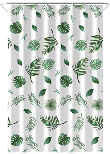 Loti Living Rideau de Douche Anti-moisissure 120 x 200 cm – Feuilles – Polyester – avec Anneaux – Rideaux de Douche - Shower Curtain - Motif Feuilles Tropicales - Tissu Lavable en Machine