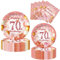 52Pcs 70th Paper Plates and Napkins Rose Gold,16 Guests Pink and Gold 70th Birthday Party Tableware Paper Plates and Napkins Set for Women 70th Birthday Gifts,Birthday Party Decorations Supplies