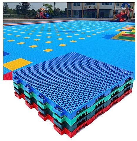 Floor Tiles 10pcs Outdoor Modular Interlocking Floor Tiles Basketball Court Tennis Court Volleyball Court Badminton Court DIY Sports Flooring, 30.6CM (Color : Blue, Size : 10PCS)